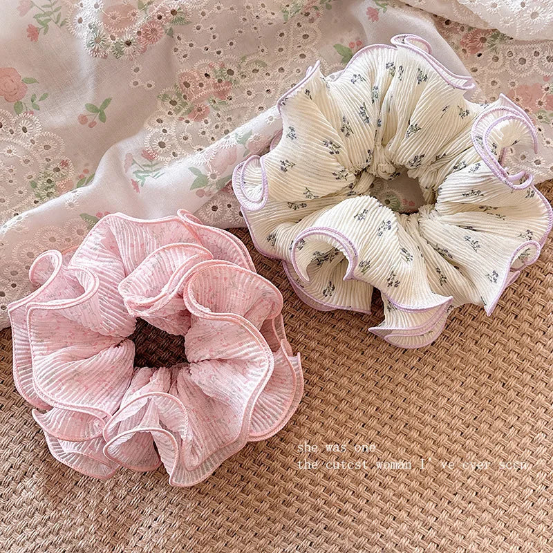 1pc sweet four-layer lace-trimmed floral large intestine hair tie, flower bud bun ponytail hair rope elastic hair accessories BAZAARHUBO