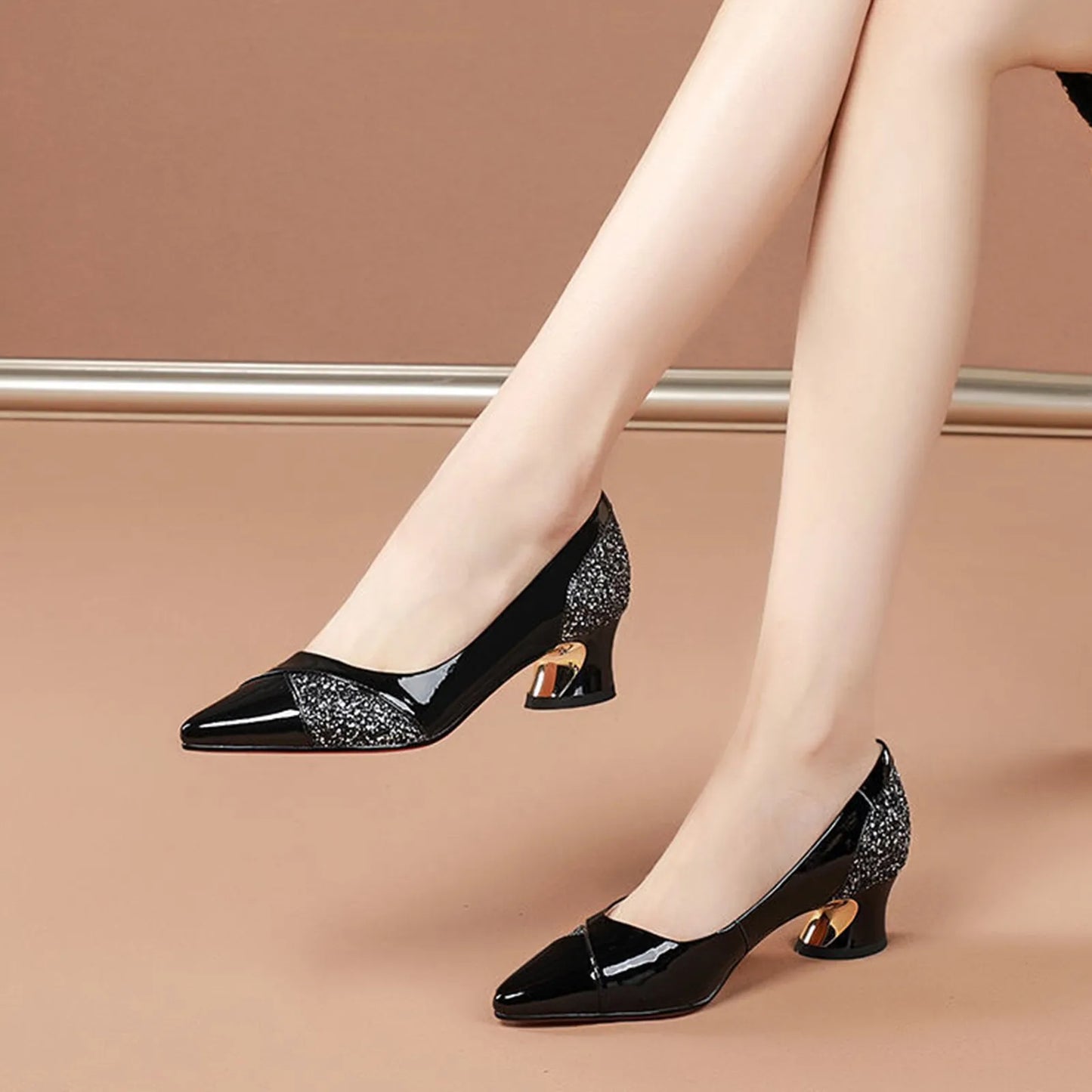 Fashion Women's High Heels Pumps 4CM Low-Heeled Elegant Ladies Wedding Shoes Sexy Red Pointed Toe Shallow Slip-On Party Shoes