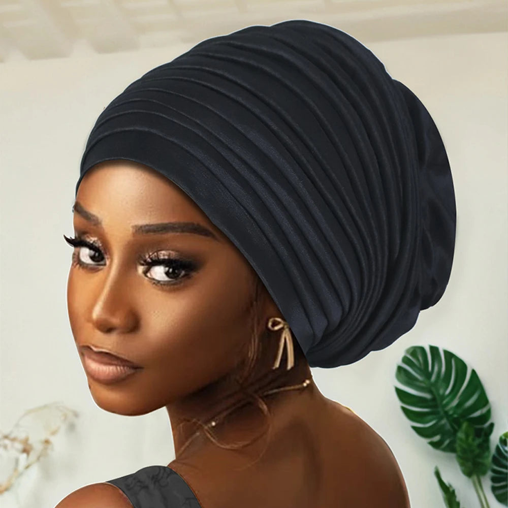 New African Auto Gele Headties Muslim Turban Hijab for Women Pleated Bonnet Indian Cap Nigeria Head Wrap Hat Wedding Geles Scarf