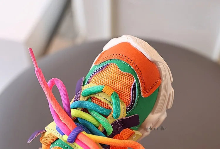Kids Casual Sports Sneakers Soft Non-slip Sole Comfortable Walking Shoes for Boys Girls Autumn Colorful Style