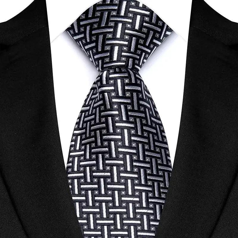 Classic 8CM Polyester Ties For Men Formal Business Silver Gray Paisley Stripes Dot Neckties Handmade College Shirt Neckwear BAZAARHUBO