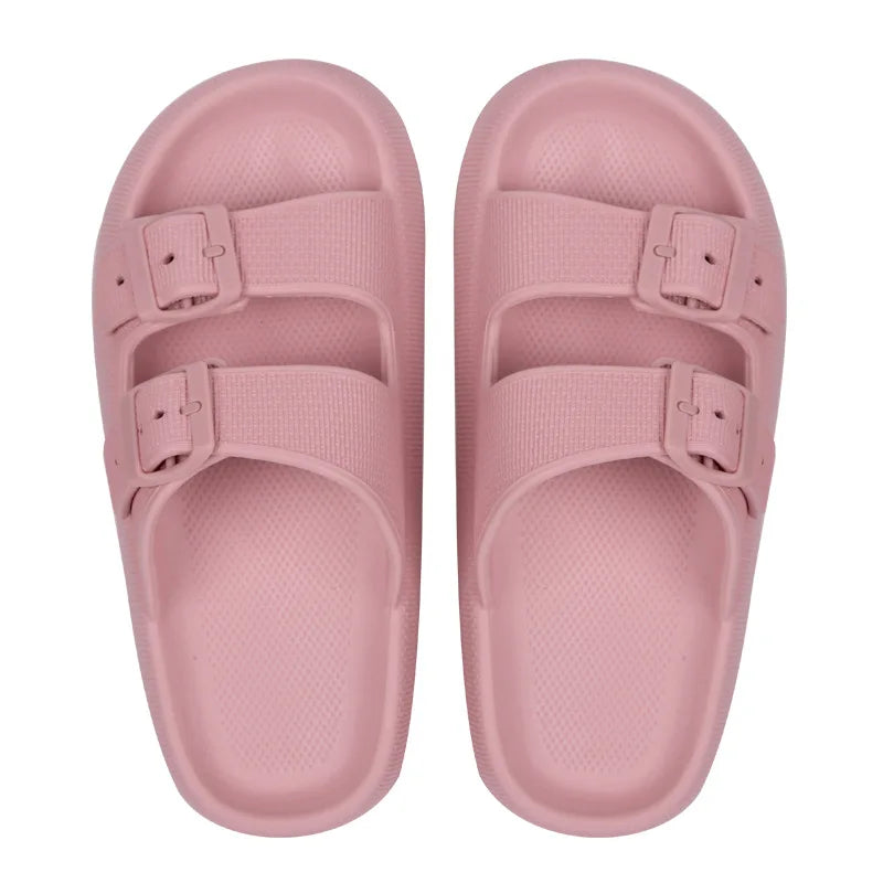 2024 Summer Thick Platform Cloud Men Slippers Fashion Buckle Soft Sole Slides Sandals Beach Non-slip Flip Flops Shoes for Women