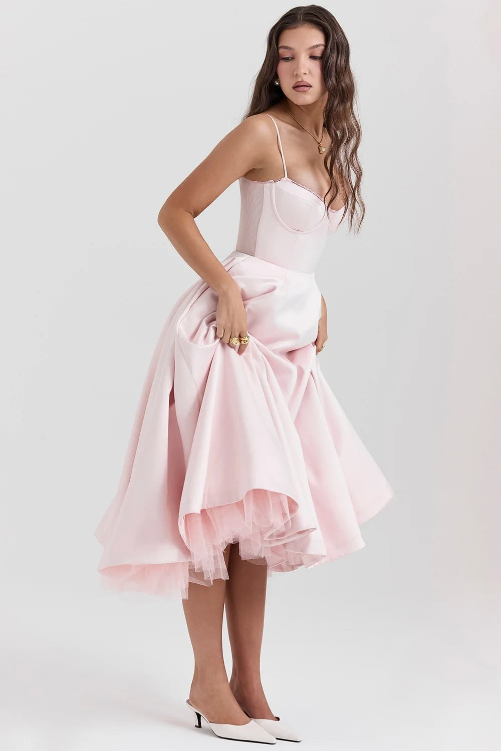 2026 Spring/summer High End Satin Strapless Heavy Industry French Waist Strap Sexy Hot Girl Medium Long Dress Women Elegant