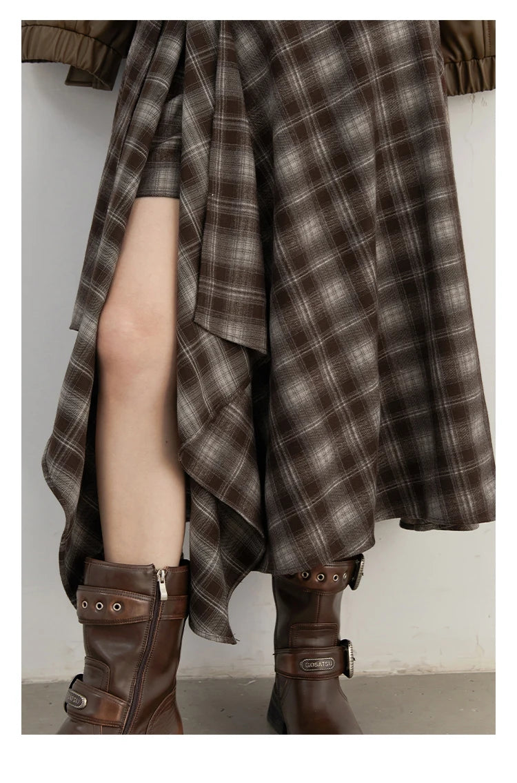 Chic Ven Women Skirt A Line Retro Loose High Waist Plaid Long Autumn Winter 2026