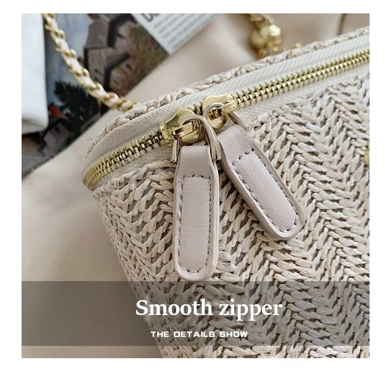 2023 Mini Straw Bucket Crossbody bag For Women Summer Weave Women's Brand Handbags And Purses Fashion Chain Simple Shoulder Bags
