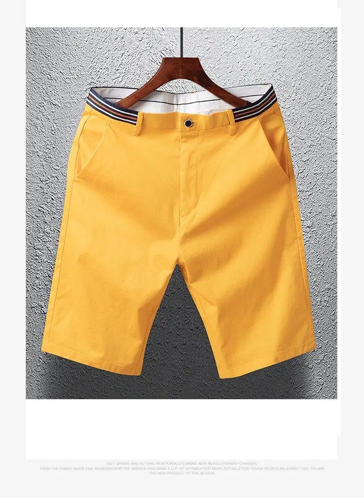 Mens Summer Casual Shorts Solid Color Business Casual Elastic Five Quarter Pants Cotton Breathable Workwear Shorts Men Clothing
