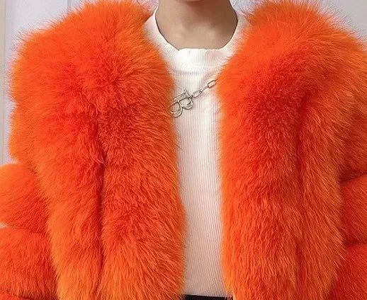 Faux Fox Fur Coat V-Neck Winter Woman Long Sleeve Warm Winter Coat Women Fashion Luxury New Fur Jacket Teddy Chic Outwear 2024