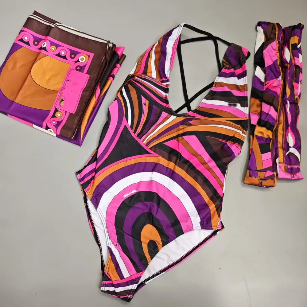 Hot Sales Latest Fashion Luxury 3 Pieces Swimsuit With Headband Beach Scarfs 2026 Summer Sexy Women Bikini Designer Swimwear