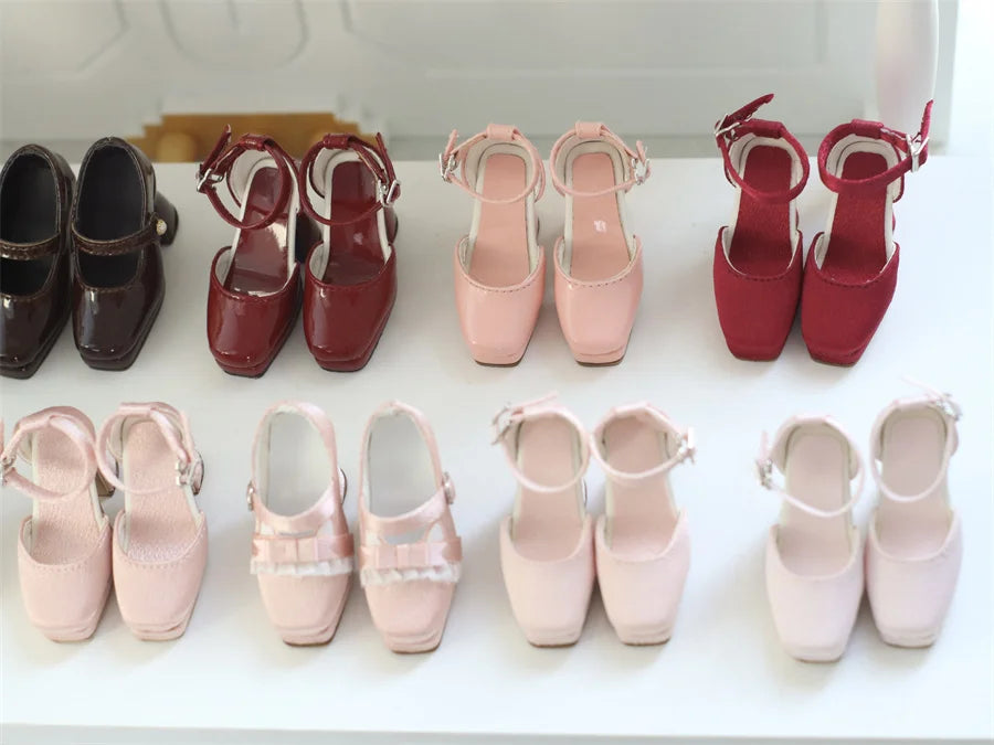 BJD Doll Shoes Toys GL/DFH 1/4 Girls High Heels Square Toe Pink White Black Soft Silk Elegant Glossy Leather Doll Accessories