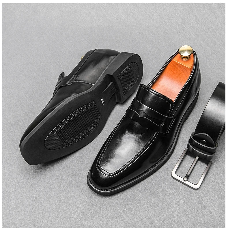 New Men Leather Shoes Height Elevator Shoes For Men Luxury Dress Shoes Slip On Business Comfortable Increase 6cm Wedding Loafers
