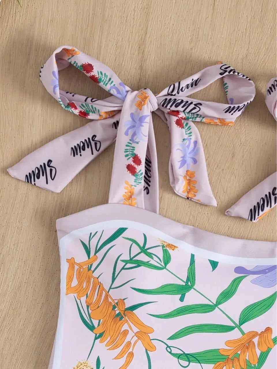 Y2K Floral One Piece Swimsuit Reversible Tie Shoulder Monokini Tummy Control