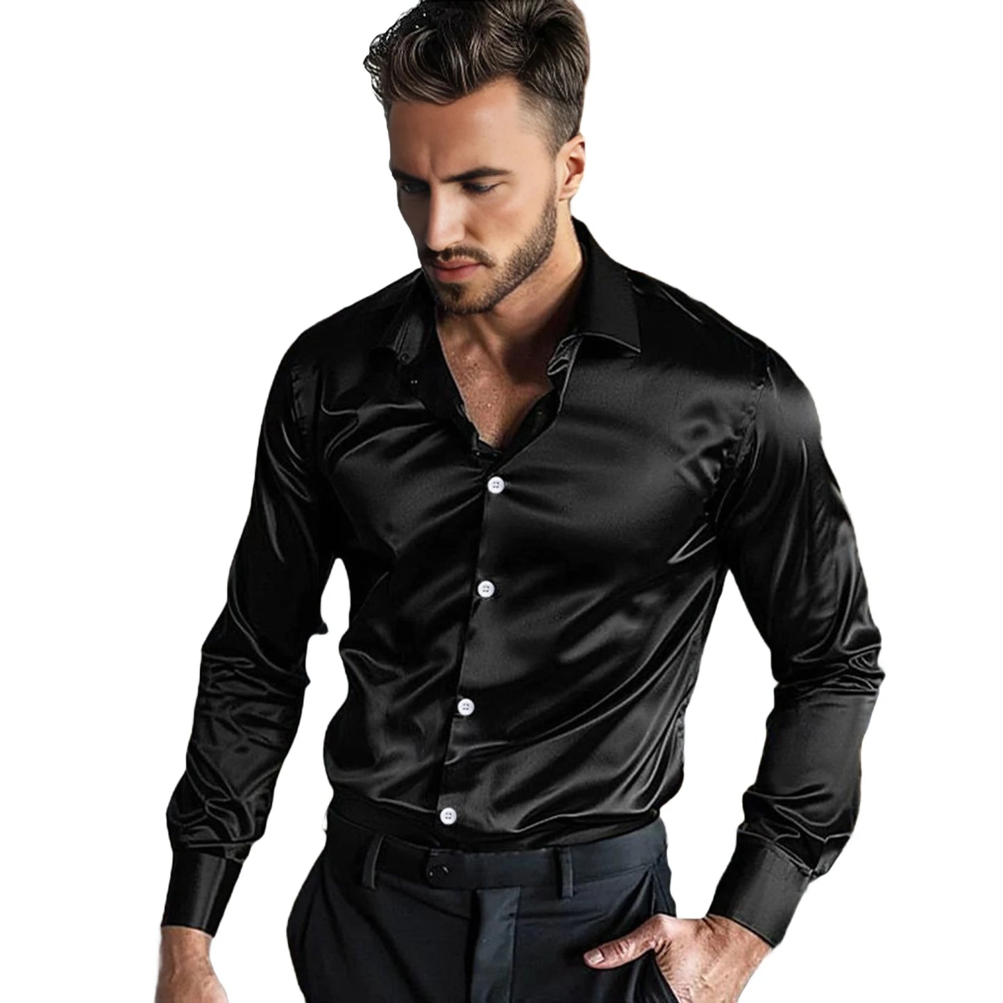 Autumn And Winter Formal Men's Long Sleeve Shirt Luxurious Wrinkle-resistant Non-iron Solid Color Business Casual Ice Silk