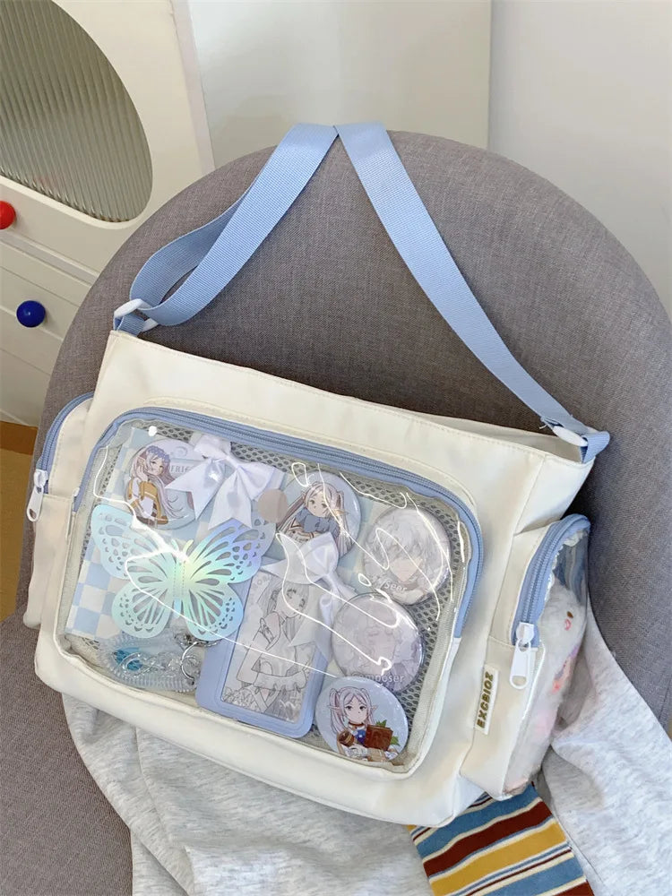 Trendy Transparent Simple Crossbody Bag for Girls Large Capacity School Shoulder Bag Comfortable and Versatile Texture Ita Bag