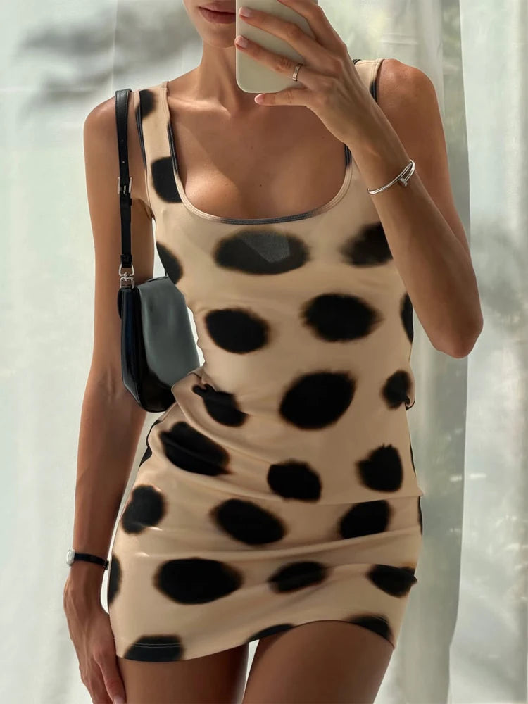 Women Two Tone Dot Print Long Sleeve Split Midi Dress Y2K Deep V Drawstring Slim Mermaid Skirt 2026 Street Club Party Outfit