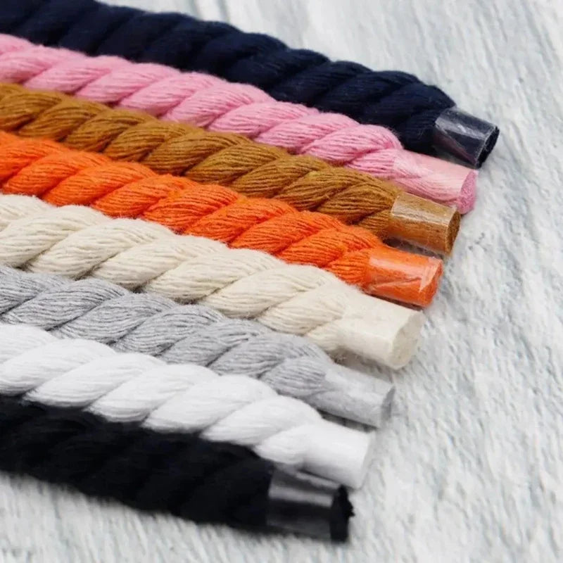 1/8Pair Round Thick Rope Laces Polyester Cotton High Quality Solid Color Laces 0.8cm 120/140/160cm Width Colorful Bold Shoelaces