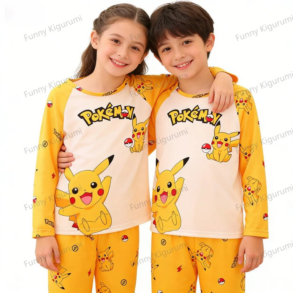 Cartoon Pijamas for Kids 3 to 5 7 9 11 13 Years Clothing Sets Boys Home Wear Girls Full Sleeve Pikachu Pajamas Teen Loungewear