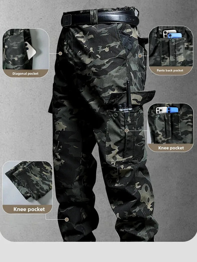 Water-Resistant Tactical Work Pants for Men Multiple Pockets Outdoor Military Fans Casual Pants Spring Autumn American Style