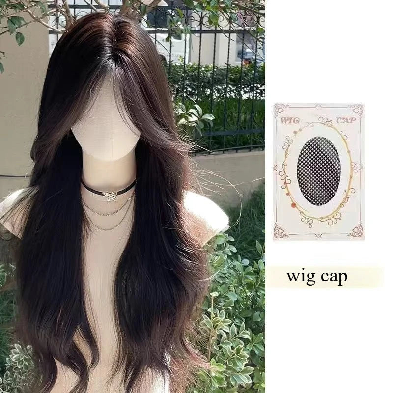 Red Black Ombre Wig Paris Female Long Curly Hair Lace Front Headband Wig Lolita Heat Resistant Synthetic Wigs for Daily Use