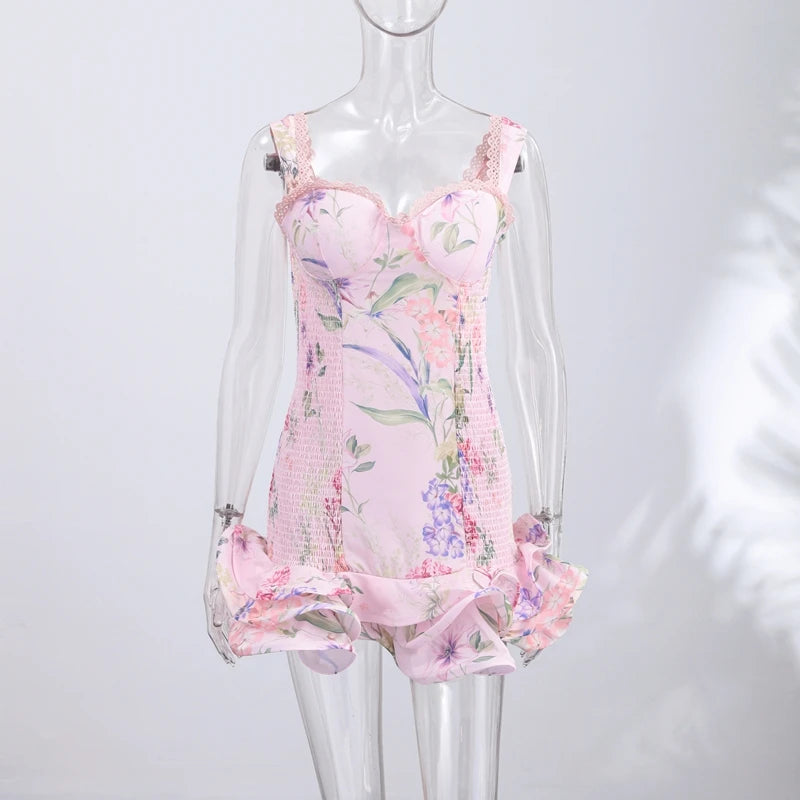 Sexy Printed Women's Dress Sleeveless Elastic Slim Ruffle Lady Dresses 2026 Summer Fashion Female Vacation Holiday Robe