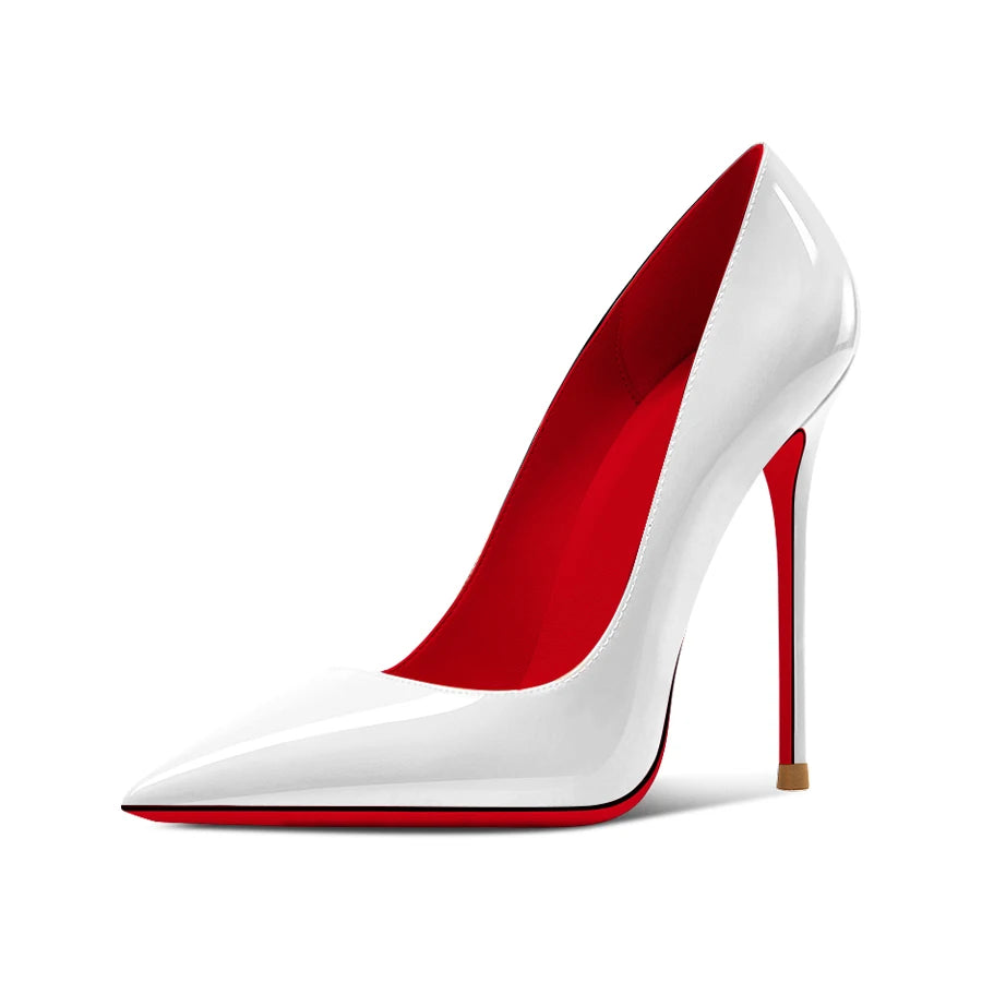 2024 New 12cm Super Shallow Mouth Black Red Sole High Heels Women's Thin Heels Sexy Pointy Large Size Single Shoes