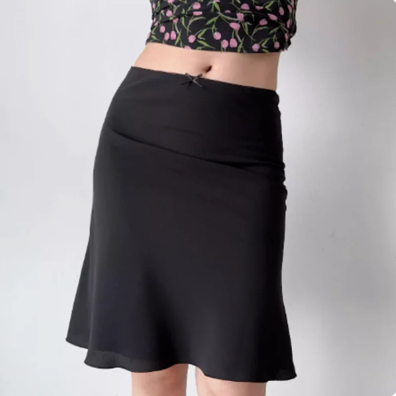 Solid Mermaid Skirts Women American Style Retro Bow Temperament Fashion High Street Slimming Casual All-match Daily Summer Cozy