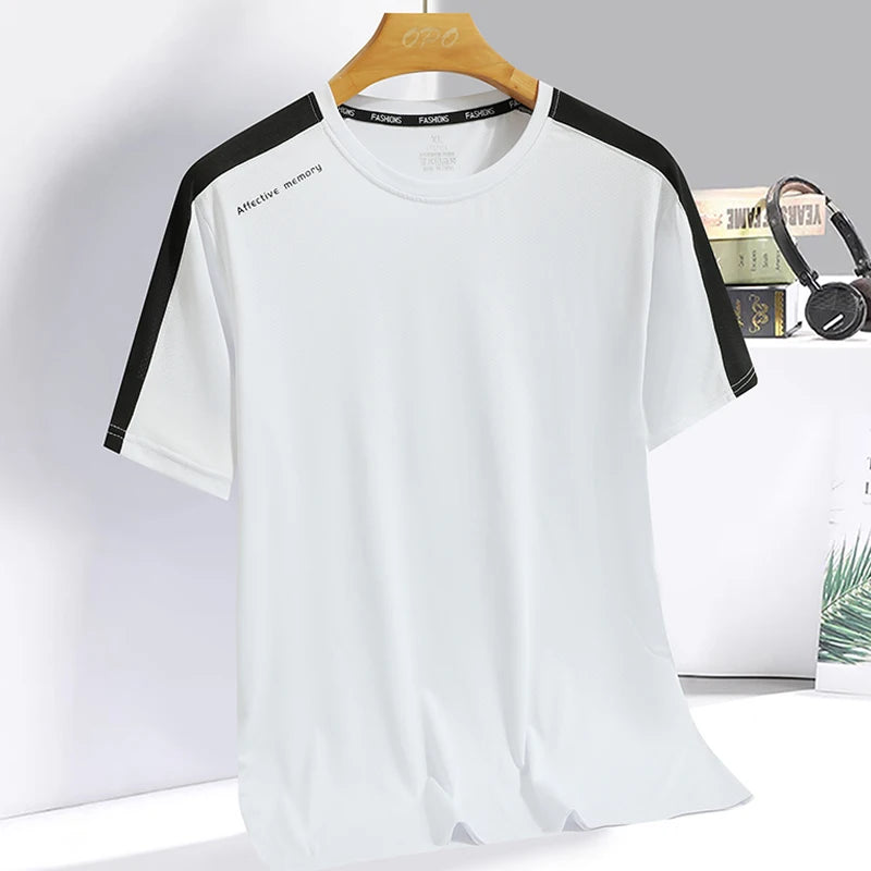 Summer ice silk short sleeved T-shirt for men and women, quick drying and breathable sports top, outdoor running duanT