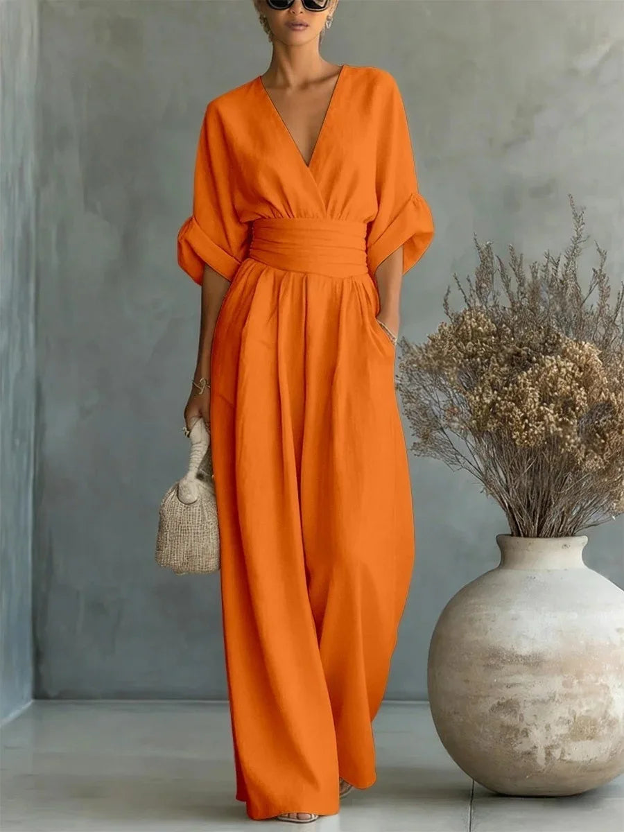 Women's Jumpsuit Fashion High Waist V-neck Casual Jumpsuits Sexy  Solid Color Office Wide Leg Trousers Overalls Vacation Outfit