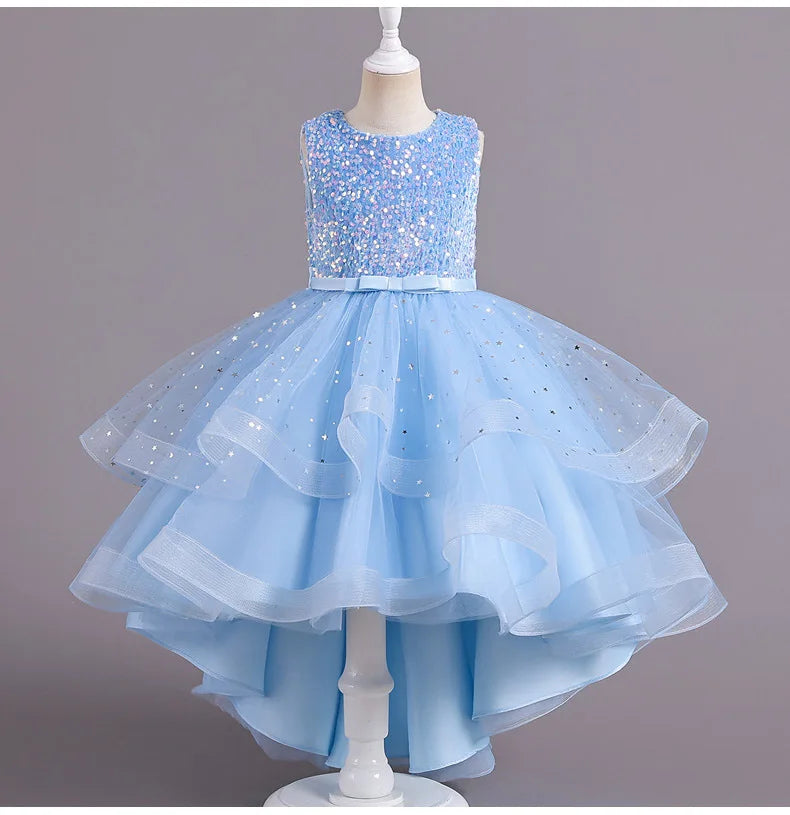 Flower Girls Princess Sequins Baby Wedding Christmas Party Trailing Dress Teenager Children Kids Elegant Vestidos for 3-15Years