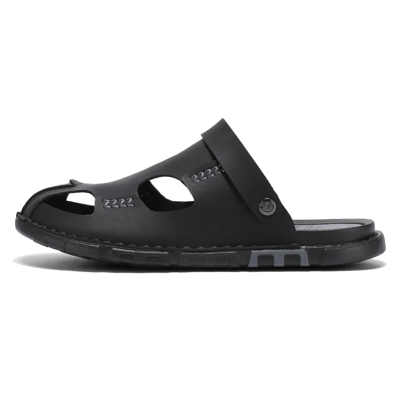 New Men's Leather Sandals Summer Slippers Beach Sandals Hollow Fashion Comfortable Outdoor Leisure Sports Sandals Large Shoes