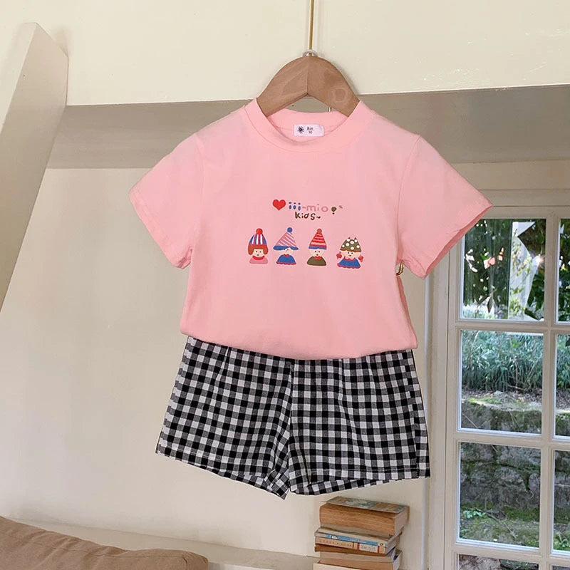 Boutique Children's Wear Girls Sets Summer Short Sleeve Tees + Shorts Casual 2piece/set Kids Clothing Korean Style Outfits 9m-6y