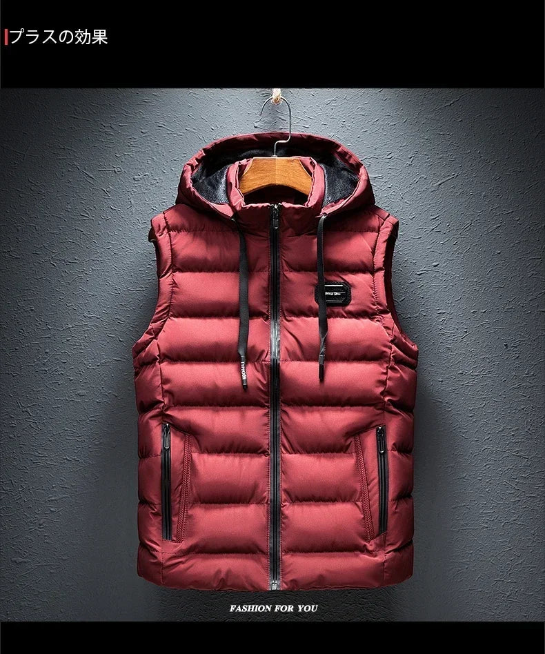 Brand Mens Jacket Sleeveless Vest Hooded Fashion Casual Coats Male Cotton-Padded Men's Vest Men Zipper Waistcoats Plus size 6XL
