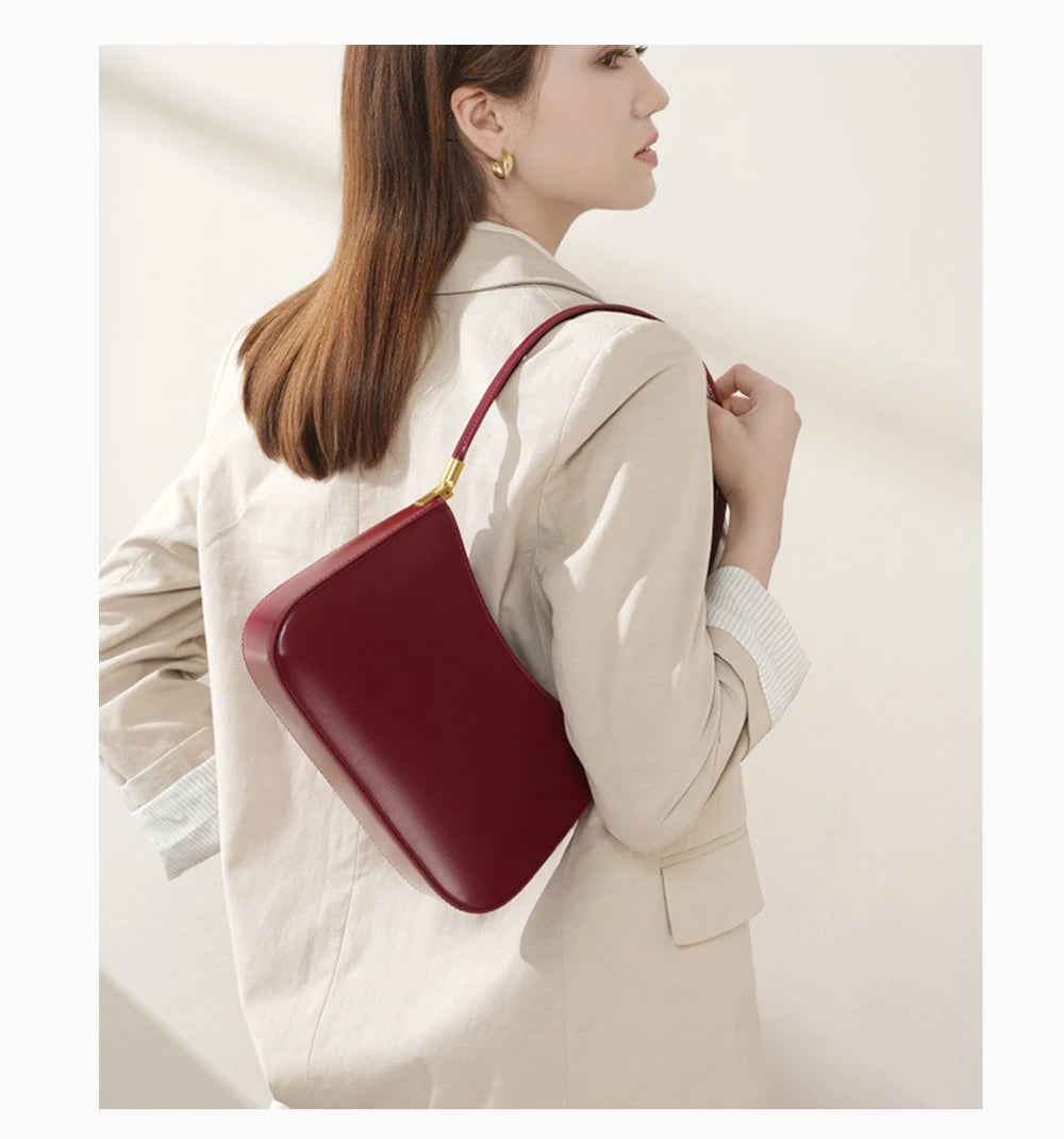 Zency Premium Cow Leather Fashion Shoulder Handbag for Women Trendy 2025 Luxury Designer Underarm Bag