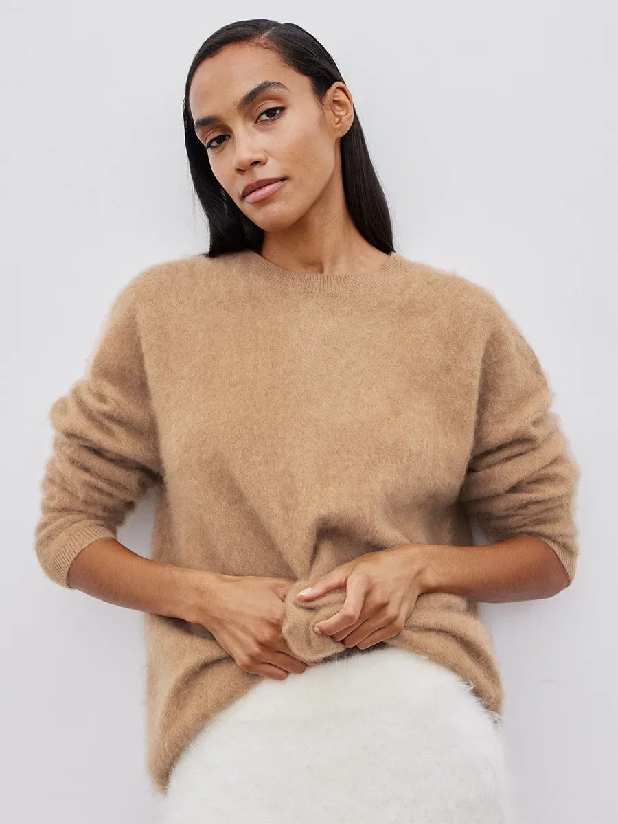 Blubelle Women's Autumn Winter Solid Color Knit Sweater O-Neck Long Sleeve Loose Fit Casual Relaxed Fashion Pullovers