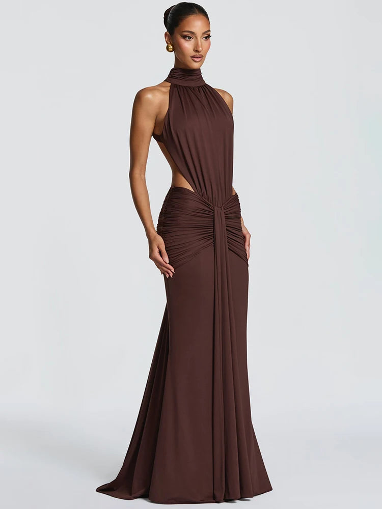 Mozision Backless Off Shoulder Maxi Dress Women Elegant Bodycon Party Ruched