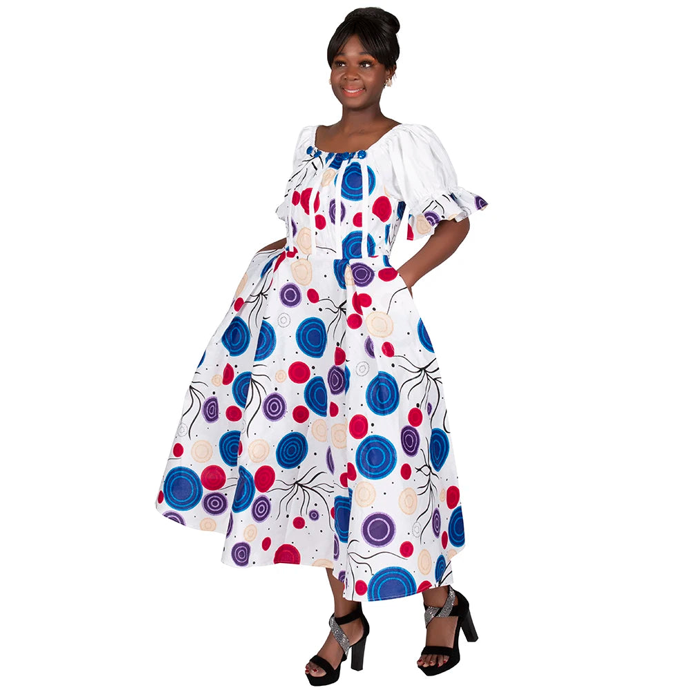 African Style Dresses for Women Puff Sleeve High Waist Gowns Ankara African Dress Princess Dress Robe Africaine Femme WY9970