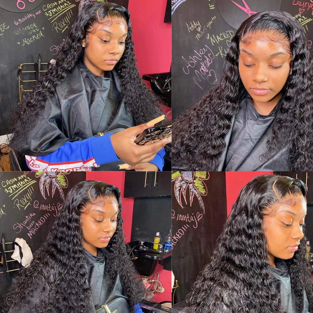 13x6 Brazilian Deep Wave Transparent Lace Front Human Hair Wigs For Women Pre plucked Wig No Glue Precut Lace Wig Isee Remy Hair