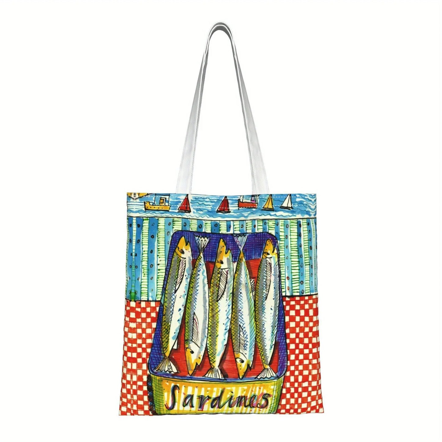 Women's Sardines in Pure Olive Oil Tote Bag Reusable Shopping Bag with Shoulder Straps Vibrant Pink & Red Fish Print Grocery Bag