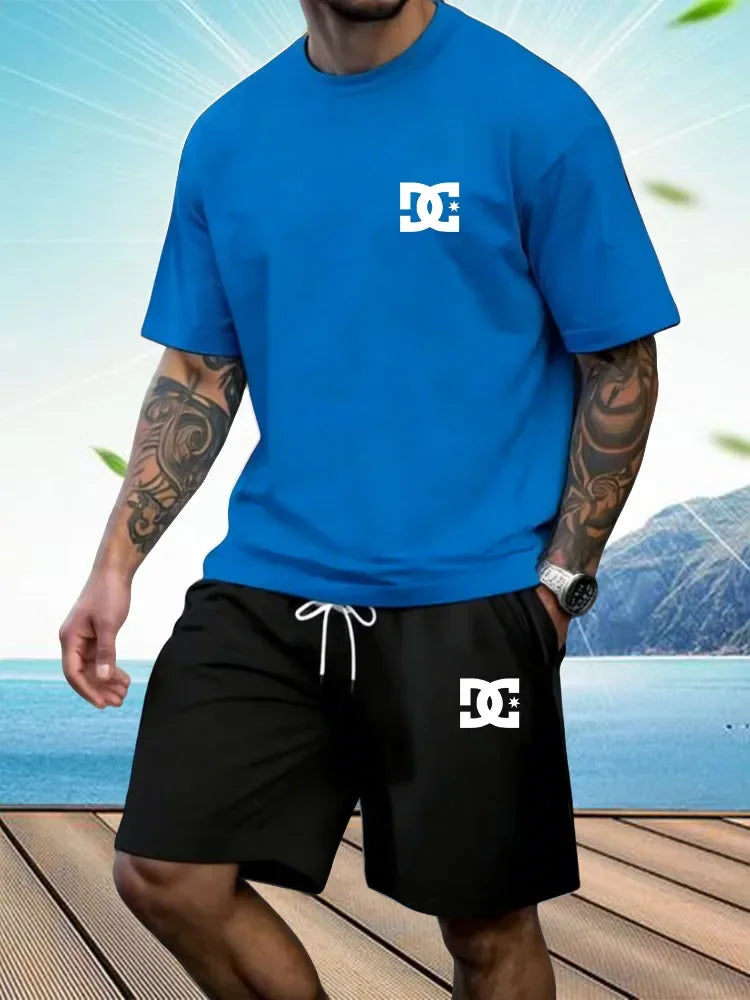 New Men's Sportswear Short Sleeved T-shirt and Sports Shorts Summer Casual Jogging Pants Set Men's Two-piece Set