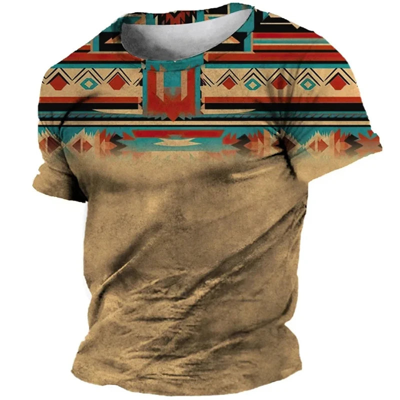 African National Pattern Tshirts Summer Fashion Street Casual Boys Kids Round Neck Short-Sleeved T-Shirt Daily Oversized Tops
