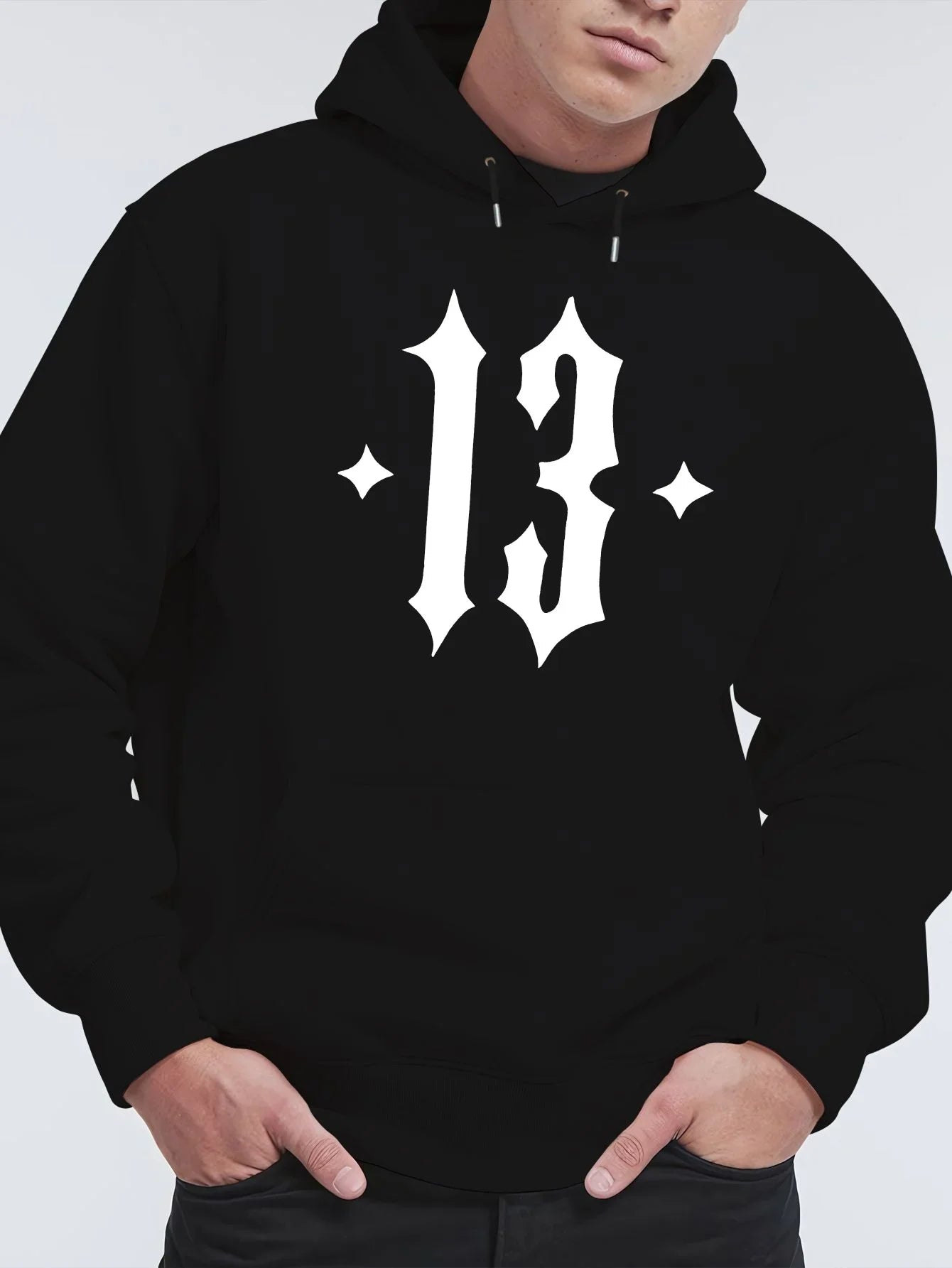 Men'S Hooded Sweatshirt with Number 13 Print - Casual, Comfortable Pullover for Fall and Winter, Long Sleeve Casual Style Top
