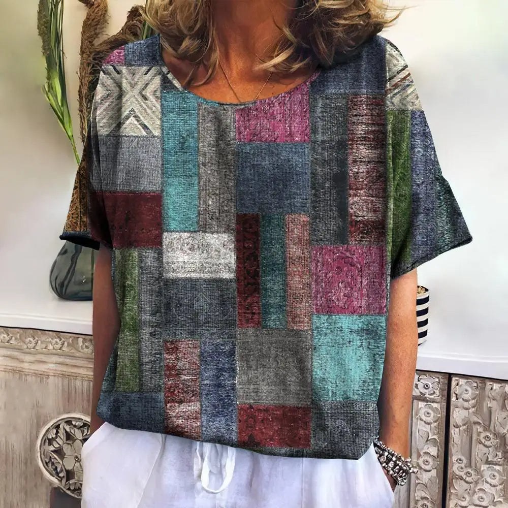 Summer Plaid T Shirt For Women O Neck Casual Sweatshirt New Tees Harajuku Clothing Loose Short Sleeve Blouse Female Fashion Tops