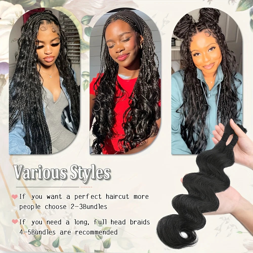 12A Body Wave Bulk Human Hair No Weft Unprocessed Virgin Remy Hair Soft Bouncy For Boho Braids DIY Styling Natural Black Raw Hair Extension 55g/1pack