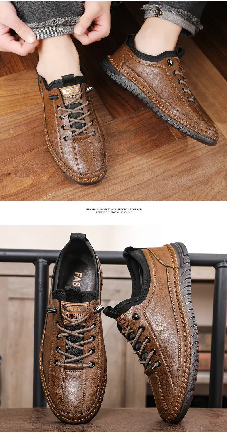 Shoes for Men Leather Casual Handmade Shoes Outdoor Hiking Sneakers Men Breathable Lace Up Sport Mens Shoes Zapatos De Hombre
