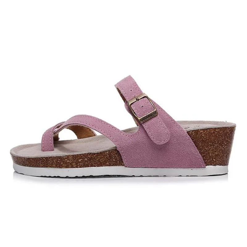 New Summer Women Wedge Beach Slipper Shoe Casual Cork Med Heel Outdoor Clogs Flip Flops Footwear
