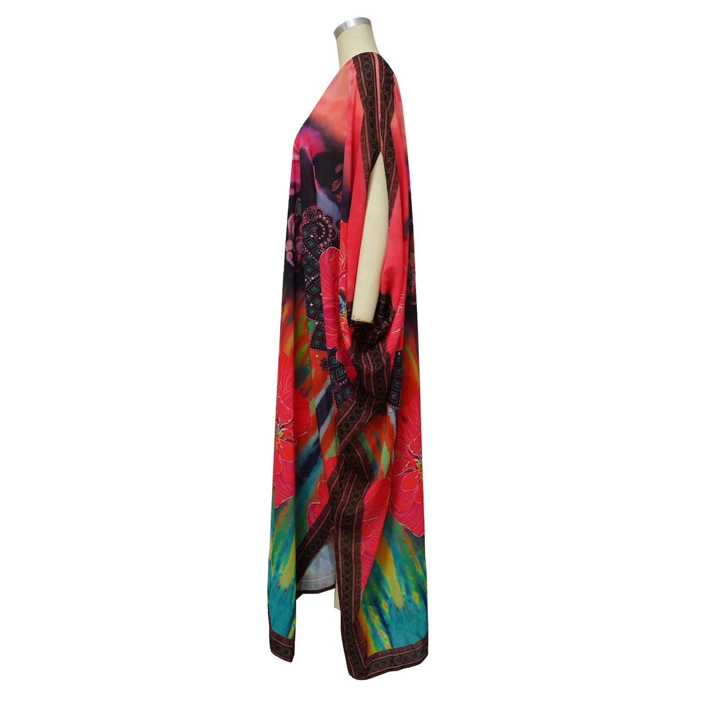 African Dresses for Women See-Through Chiffon Sexy V-neck Bohemian Printing Maxi Dresses Africa Kimono Bikini Holiday Beachwear