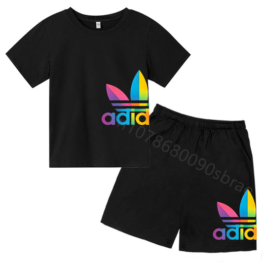 Kids Sets T-Shirt Fun Brand Cool Tops Boy Girls Red Casual TShirt+Shorts Age 3-12 Children's Black  Short Sleeve Summer