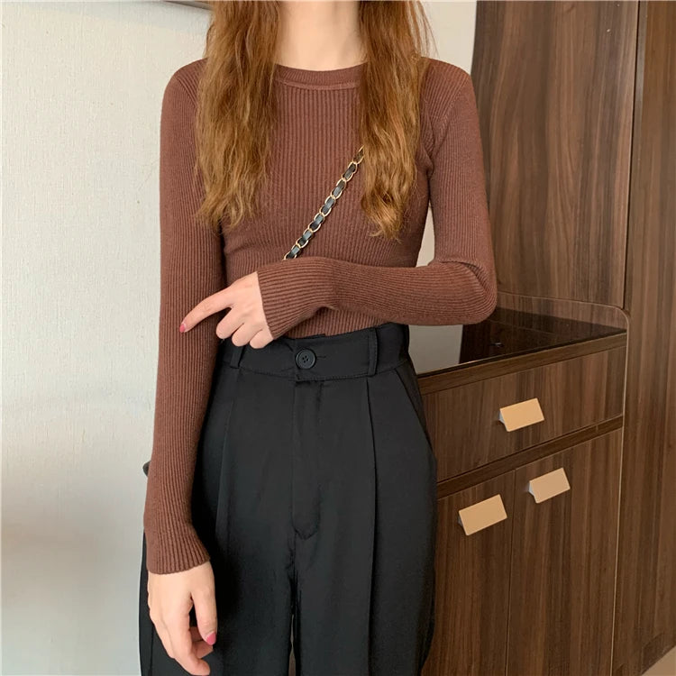 2026 New Women Sweater Autumn Winter Long Sleeve Pullover Basic Top Fashion O-neck Elastic Female Winter Solid Knitted Jumper