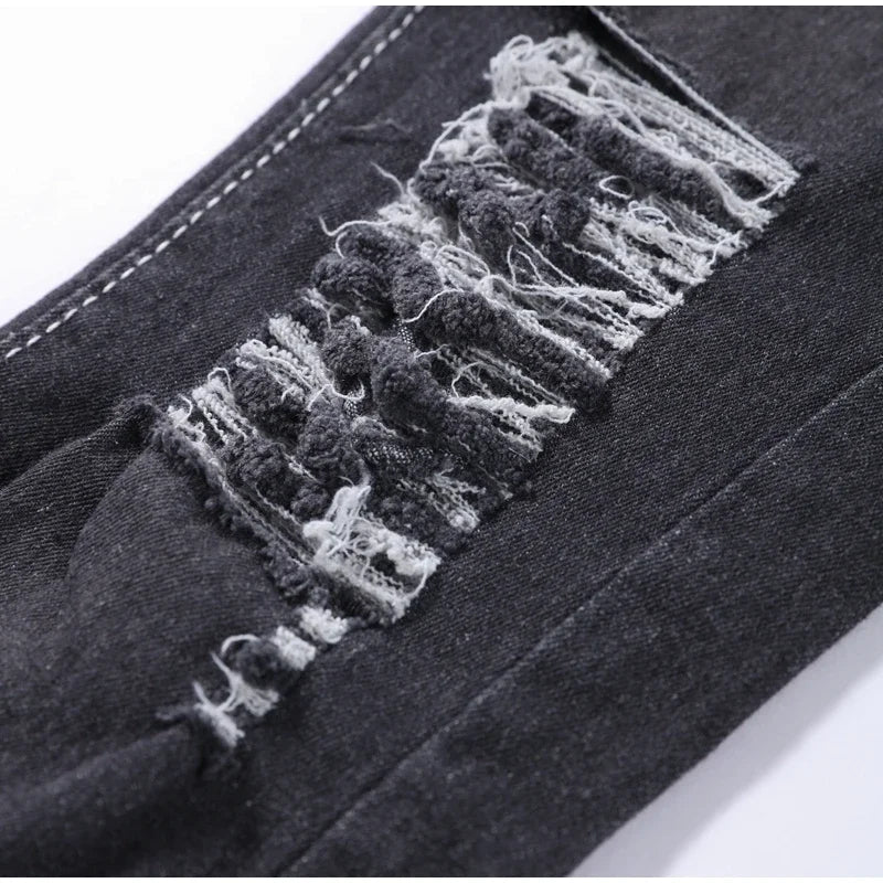 Women Ripped Jeans Low Waist Skinny Denim With Zipper Pockets Blue Y2K Summer