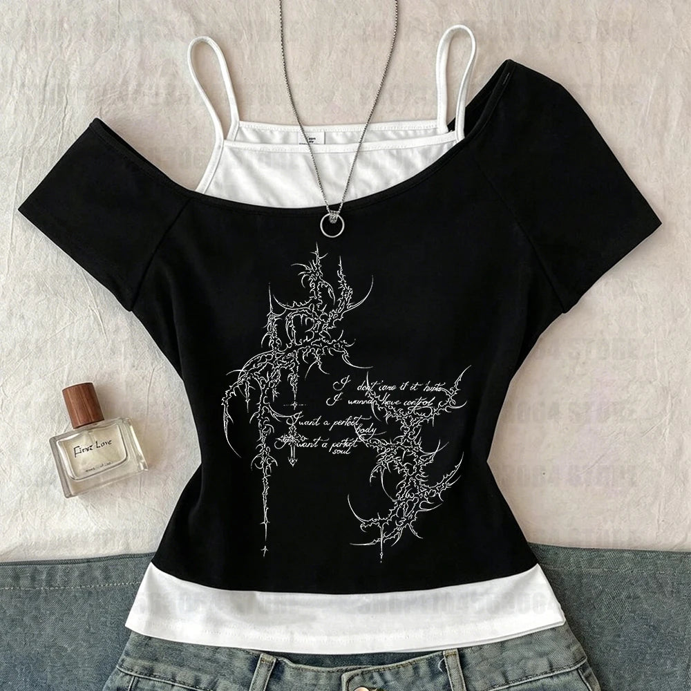 Y2K style clothing Gothic style street wear women's sexy tops retro printed patterns women's retro girl style 90s shirt tops