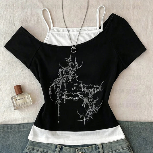 Y2K style clothing Gothic style street wear women's sexy tops retro printed patterns women's retro girl style 90s shirt tops